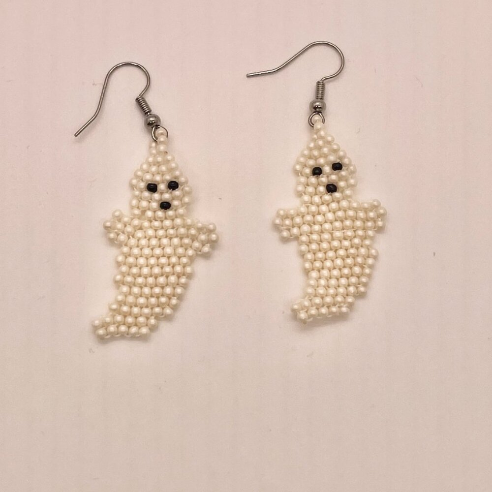 ⭐️❤️❤️FREE Ghost Beaded Boho Peasant Halloween Art Chic Hipster Scary Earrings